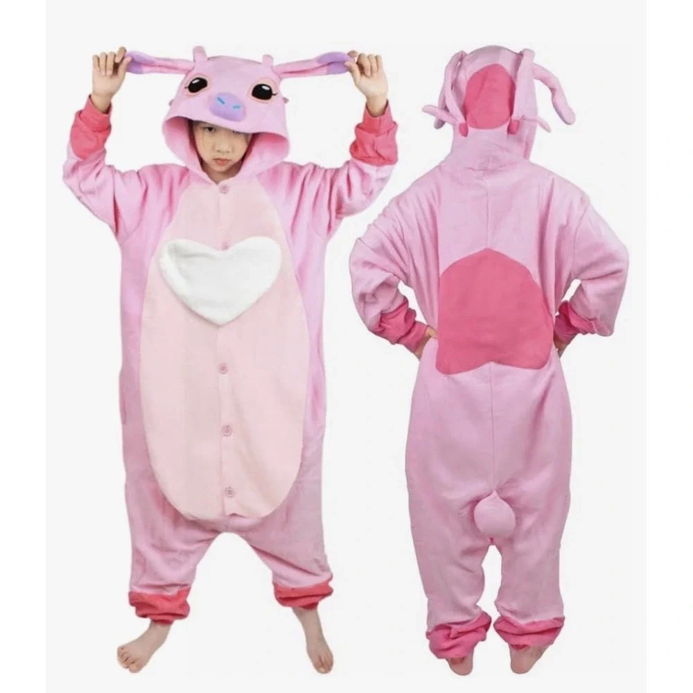Adult Pink Hooded Fleece Pajamas Cosplay PJ's Costume Fullbody Suit Nwt Small